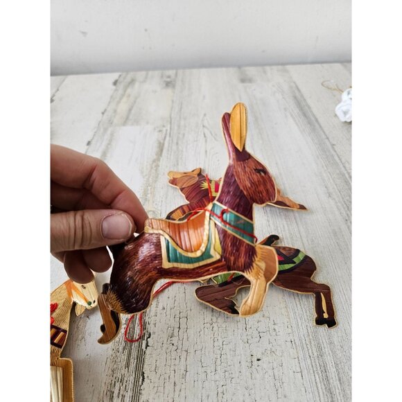 Vintage wooden rabbit deer goat pig ornament bamboo bunny unique axis tree - Picture 6 of 13